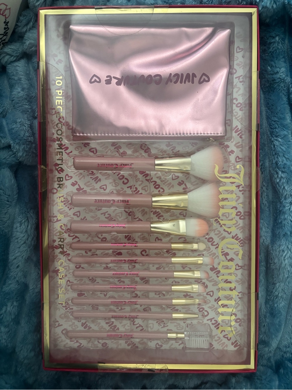 Juicy Couture Pink & Gold 10-Piece Makeup Brush Set with Satin Pouch